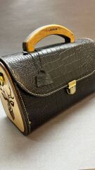 Ceylan Siyah El Yapımı Deri Çanta | Timsah Dokusu ve Ahşap Detaylı Şıklık