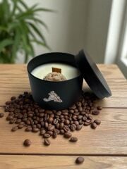 Kahve Kokulu El Yapımı Mum – %100 Soya Wax, 100 ml, Ahşap Fitil