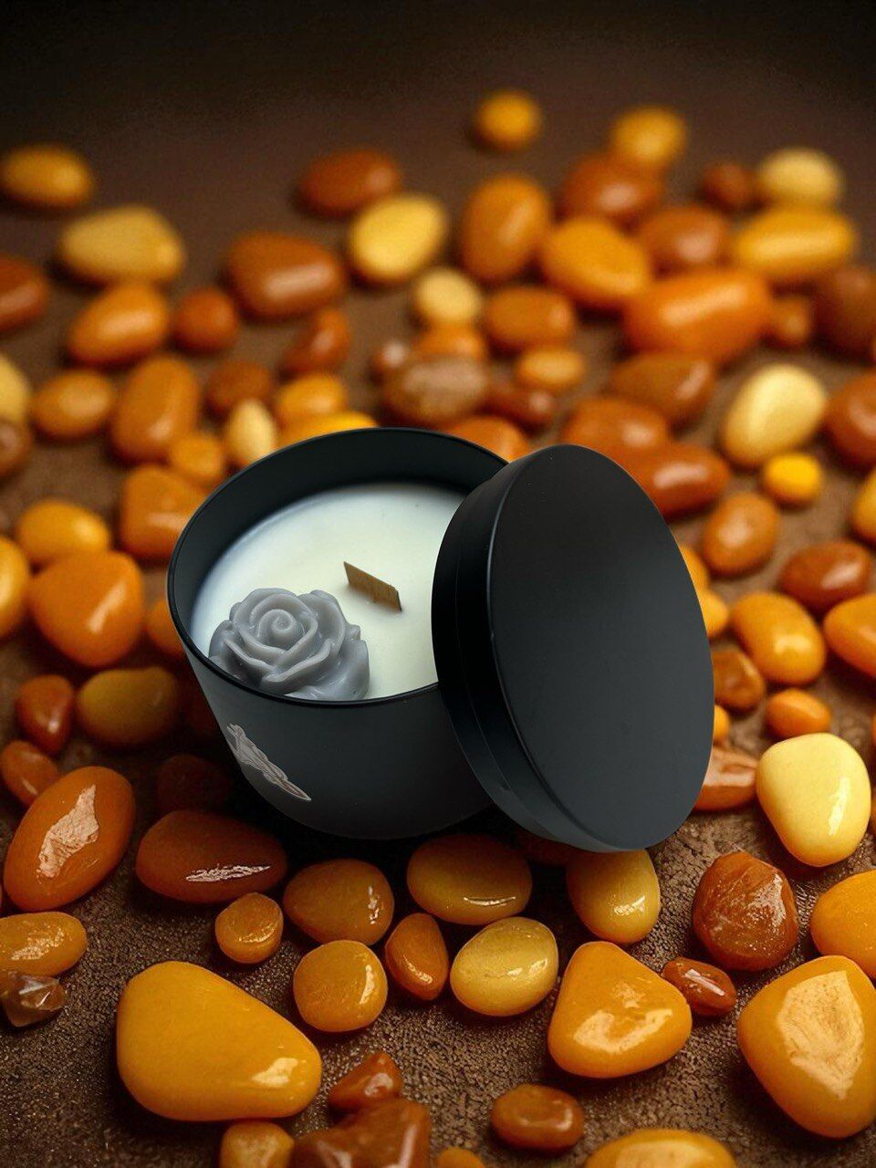 Amber Kokulu El Yapımı Mum – %100 Soya Wax, 100 ml, Ahşap Fitil