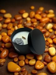 Amber Kokulu El Yapımı Mum – %100 Soya Wax, 100 ml, Ahşap Fitil