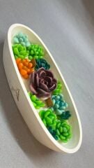 Oval Kaktüs Bahçesi Mum – El Yapımı Sukulent Formlu, Çam Kokulu, Dekoratif Beton Kap