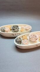 Oval Gül Bahçesi Mum – El Yapımı gül şekilinde mum, Gül Kokulu, Dekoratif Beton Kap